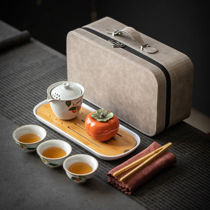 Travel Tea Set Ruyao Persimmon Ceramic Portable 4pc