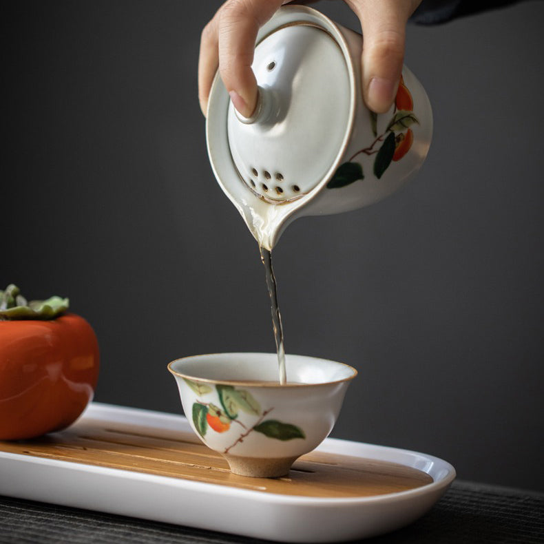 Travel Tea Set Ruyao Persimmon Ceramic Portable 4pc