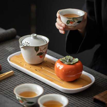 Travel Tea Set Ruyao Persimmon Ceramic Portable 4pc