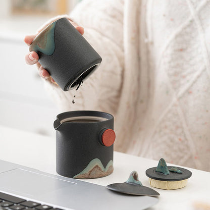 Travel Tea Set Japanese Mountain Sun Coarse Pottery 230ml & Bag