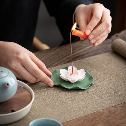 Geyao Ceramic Tea Set with Lotus Incense Holder