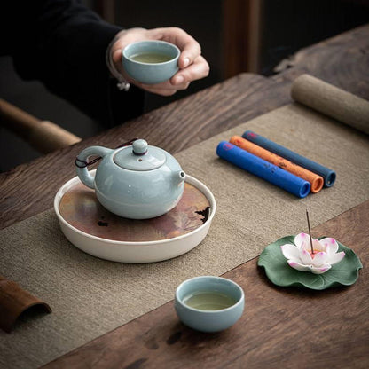 Geyao Ceramic Tea Set with Lotus Incense Holder