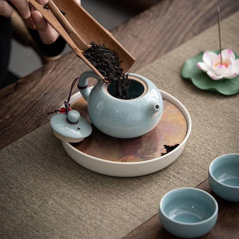 Geyao Ceramic Tea Set with Lotus Incense Holder