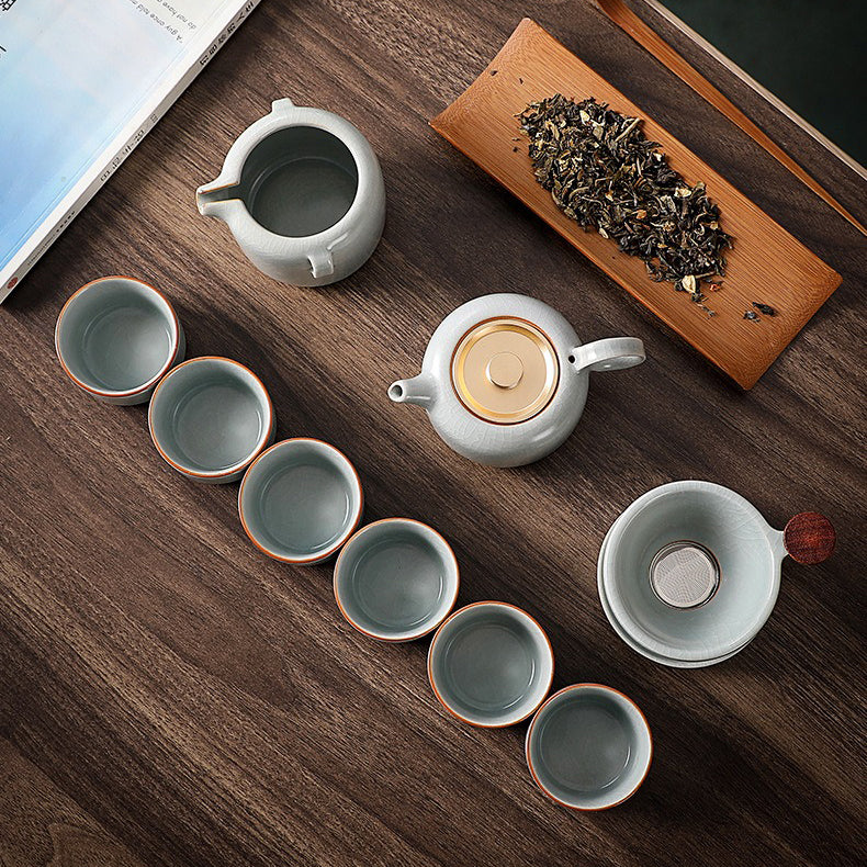 Ruyao Ice Crack Chinese Tea Set, 9-Pc Sky Blue Ceramic