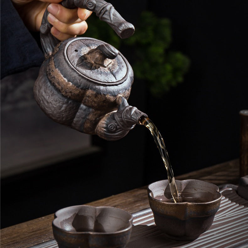 Gongfu Tea Set Japanese Pumpkin Clay Teapot 2 Cups & Tray