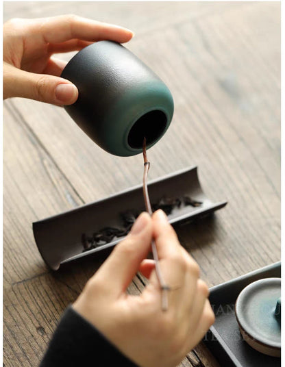 Japanese Tea Set Cyan Ceramic 8-Piece Hemp Rope Teapot 200ml