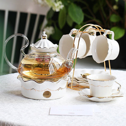 British Afternoon Tea Set With Warmer Glass Rose Embossed 21pc