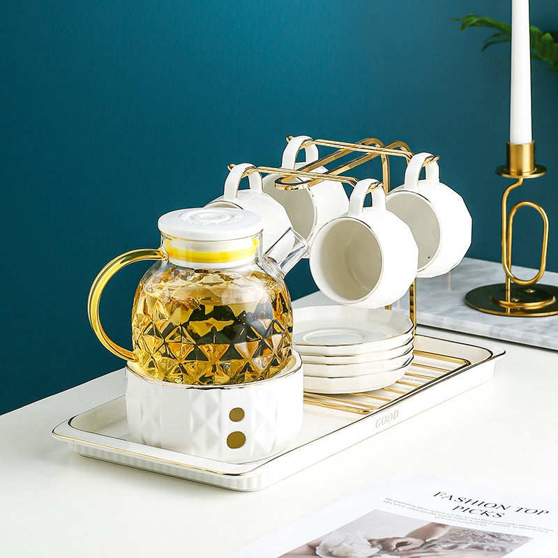 English Afternoon Tea Set for 6 with Glass Teapot