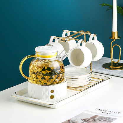 English Afternoon Tea Set for 6 with Glass Teapot