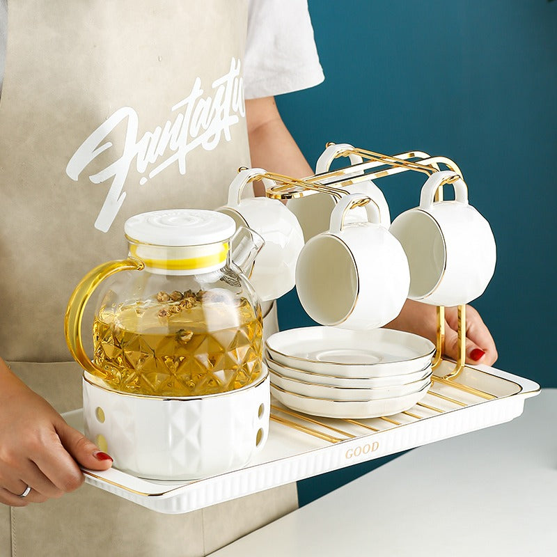 English Afternoon Tea Set for 6 with Glass Teapot