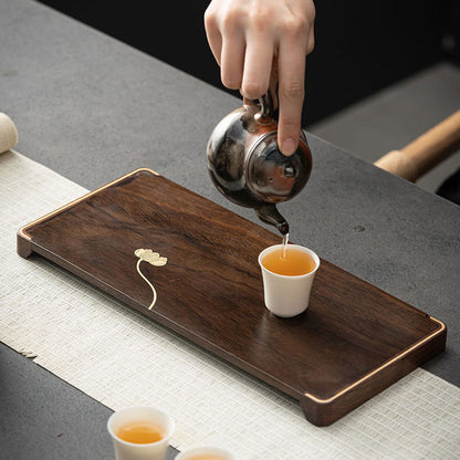 Ebony Tea Tray Silver Lotus — Gong Fu Cha Platform