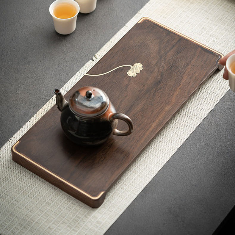 Ebony Tea Tray Silver Lotus — Gong Fu Cha Platform