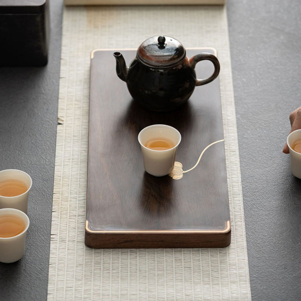 Ebony Tea Tray Silver Lotus — Gong Fu Cha Platform