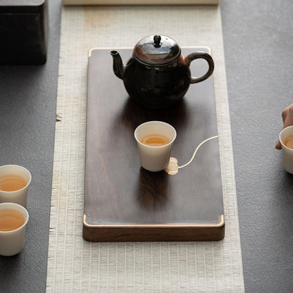 Ebony Tea Tray Silver Lotus — Gong Fu Cha Platform