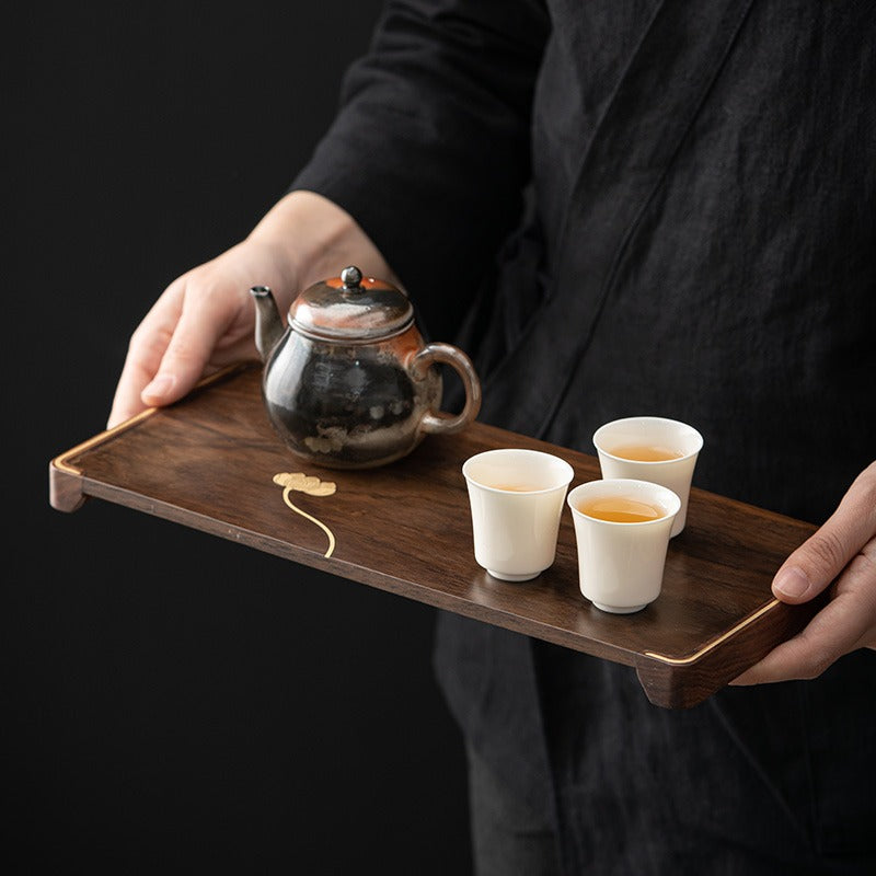 Ebony Tea Tray Silver Lotus — Gong Fu Cha Platform