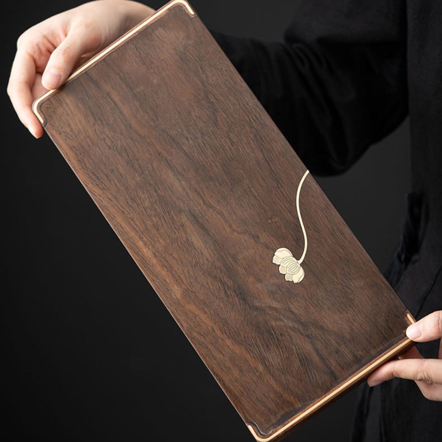 Ebony Tea Tray Silver Lotus — Gong Fu Cha Platform