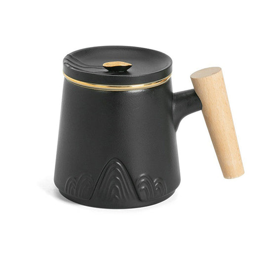 Tea Cup Japanese Mountain Ceramic Wooden Handle 330ml 3 Colors