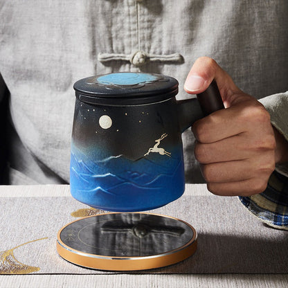 Tea Mug Japanese Sky Deer Coarse Pottery 350ml Ceramic Cup