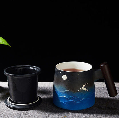 Tea Mug Japanese Sky Deer Coarse Pottery 350ml Ceramic Cup