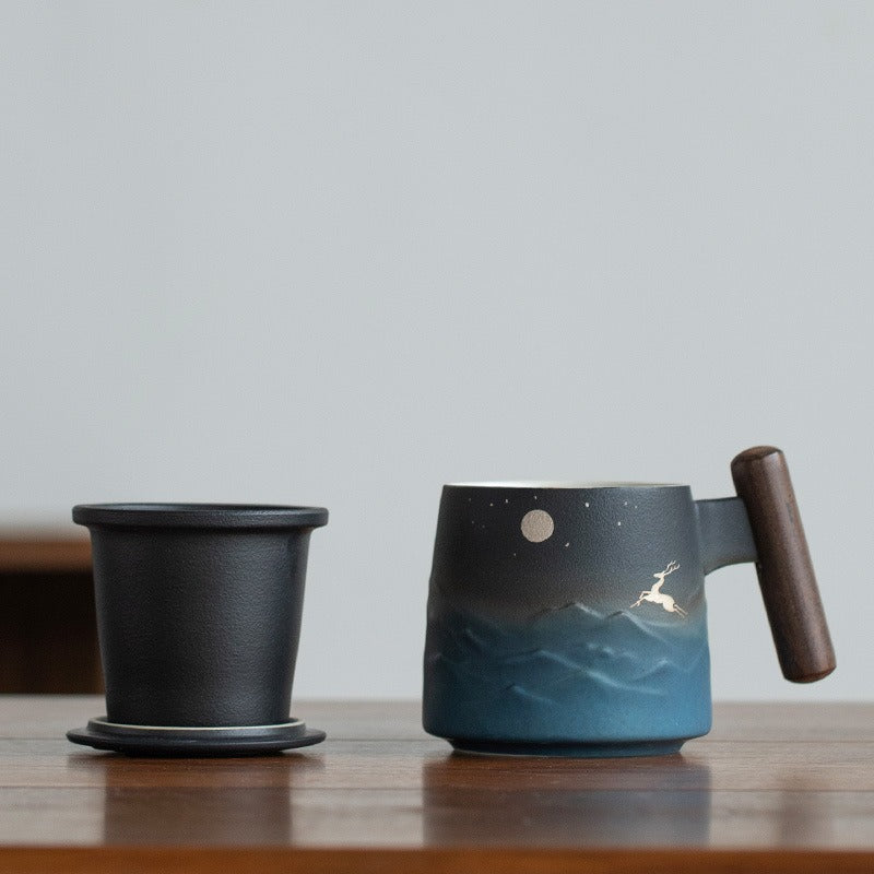 Tea Mug Japanese Sky Deer Coarse Pottery 350ml Ceramic Cup