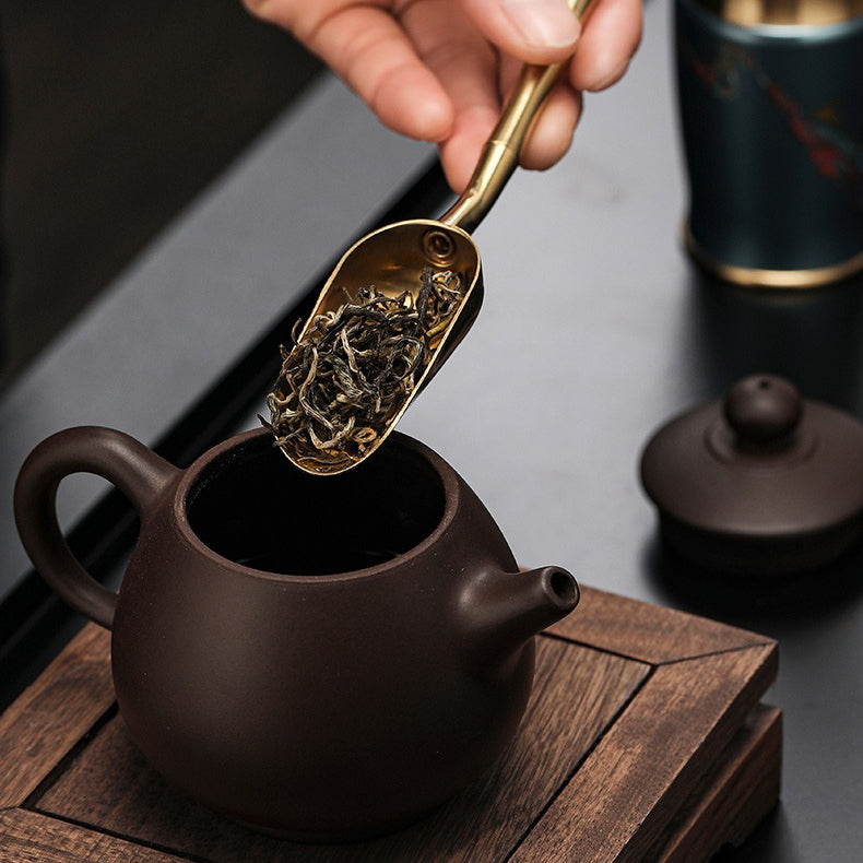 Gongfu Tea Ceremony Tool Set Copper Wood 6-Piece