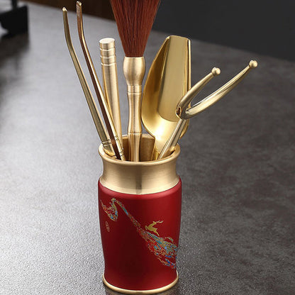 Gongfu Tea Ceremony Tool Set Copper Wood 6-Piece