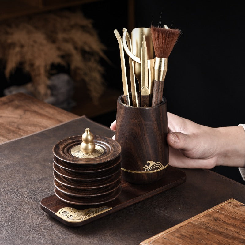 Gong Fu Tea Set — Ebony Tools, Cup & Incense Holder
