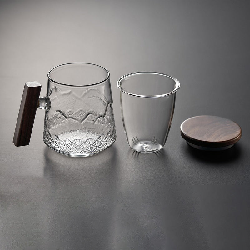 Borosilicate Glass Tea Mug Wood Lid & Handle