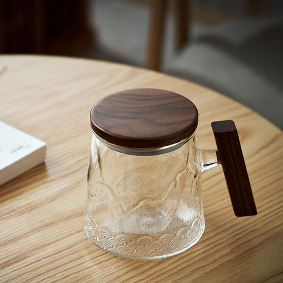 Borosilicate Glass Tea Mug Wood Lid & Handle