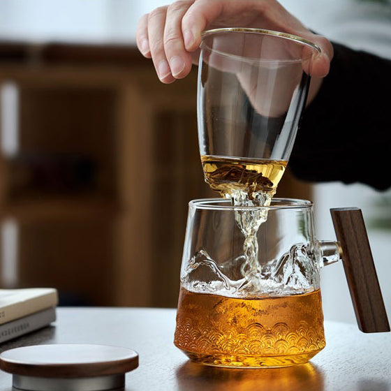 Borosilicate Glass Tea Mug Wood Lid & Handle