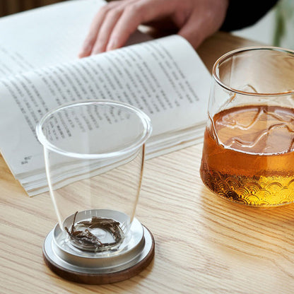 Borosilicate Glass Tea Mug Wood Lid & Handle