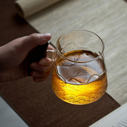 Borosilicate Glass Tea Mug Wood Lid & Handle