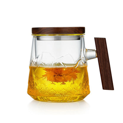 Borosilicate Glass Tea Mug Wood Lid & Handle