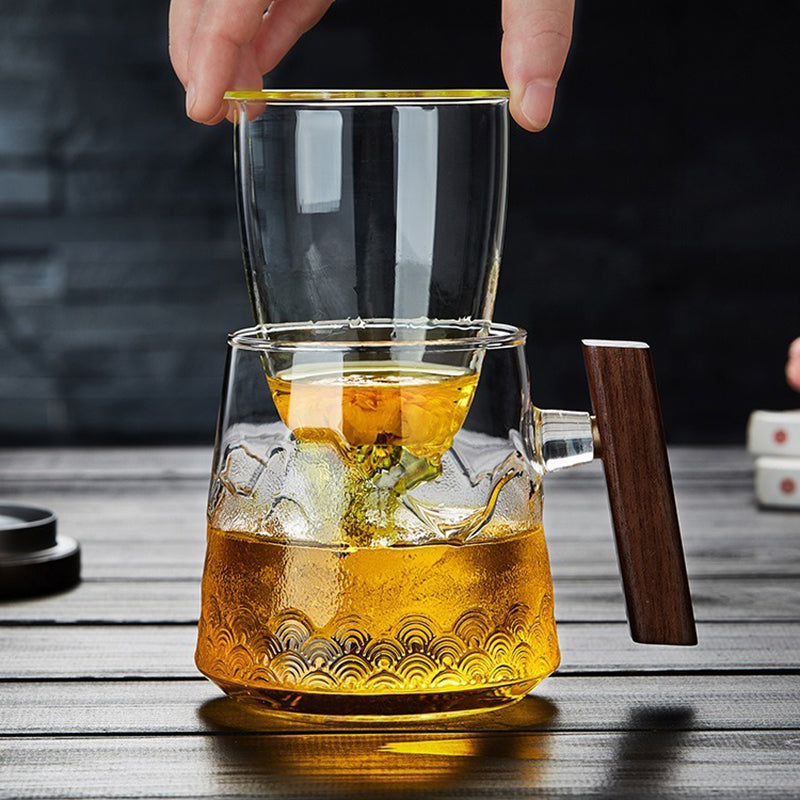 Borosilicate Glass Tea Mug Wood Lid & Handle