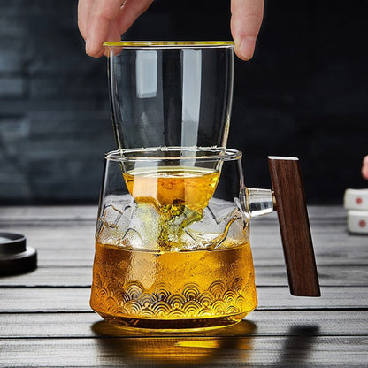 Borosilicate Glass Tea Mug Wood Lid & Handle