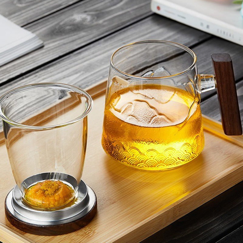 Borosilicate Glass Tea Mug Wood Lid & Handle