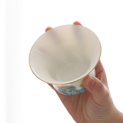 Dehua Suet Jade Porcelain Tea Set 11pc | Red-Crowned Crane