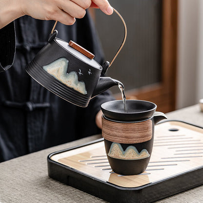 Travel Tea Set Black Pottery Green Hill 11-Piece