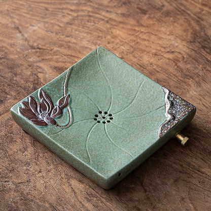 Lotus Tea Set Coarse Pottery Kyusu Teapot Cups Tray 6-Piece