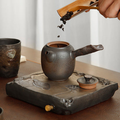 Lotus Tea Set – Hand-Carved Clay Teapot Set with Tray