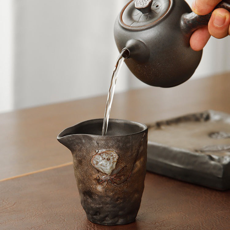 Lotus Tea Set – Hand-Carved Clay Teapot Set with Tray