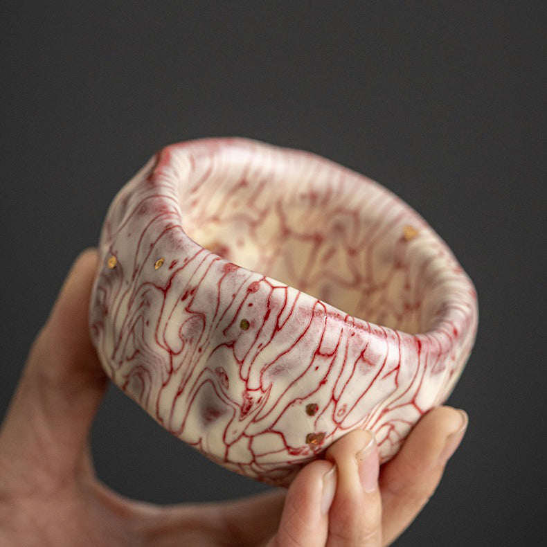 Kung Fu Tea Cup Ceramic Pink Magma Crack Gold Sa-kin Accent