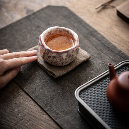 Kung Fu Tea Cup Ceramic Pink Magma Crack Gold Sa-kin Accent