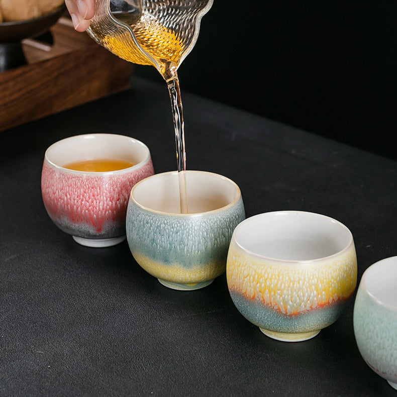 Gongfu Tea Cups Set of 4 Kiln Glaze – 120ml 4 Colors Kaolin