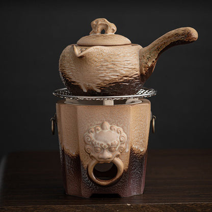 Clay Tea Set with Charcoal Stove Open Flame Teapot Handcrafted