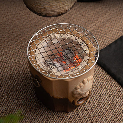 Clay Tea Set with Charcoal Stove Open Flame Teapot Handcrafted