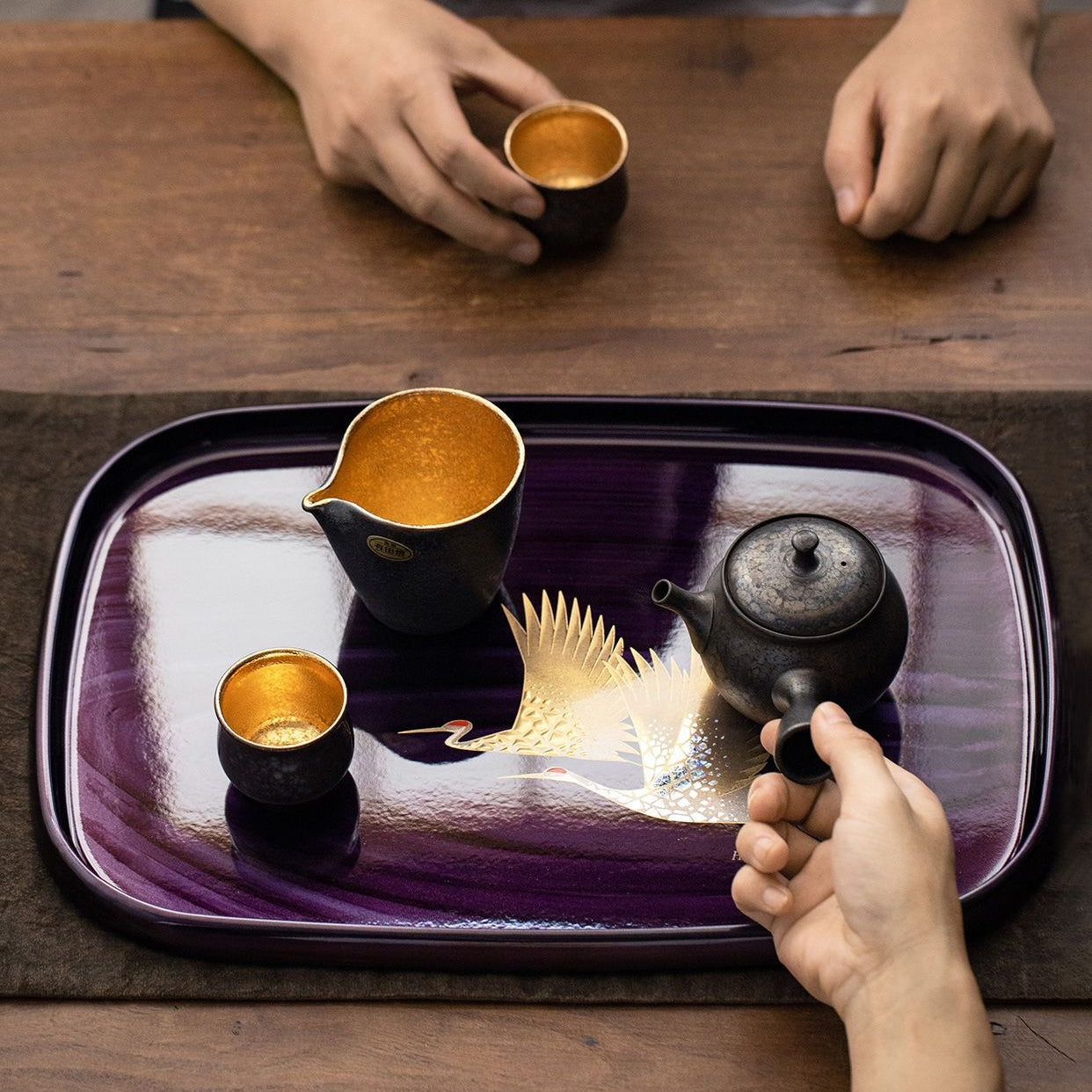 Gold Foil Lacquer Tray – Yamanaka Shikki Shiun Crane Tray