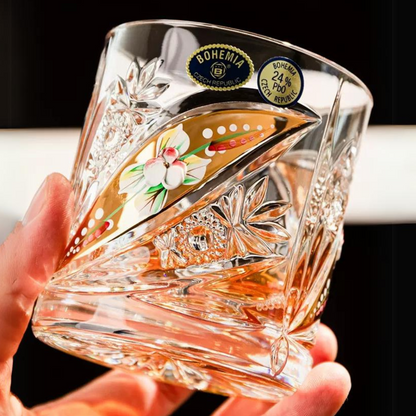 Whisky Glasses Bohemia Floral Enamel Crystal Hand-Painted Gold Gilt Czech Crystal Whisky Glass Gift Set of 2