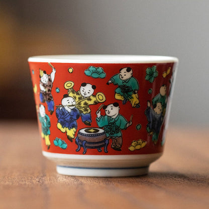 Japanese Tea Cup Set of 5 – Kutaniyaki Vintage Hand-Painted