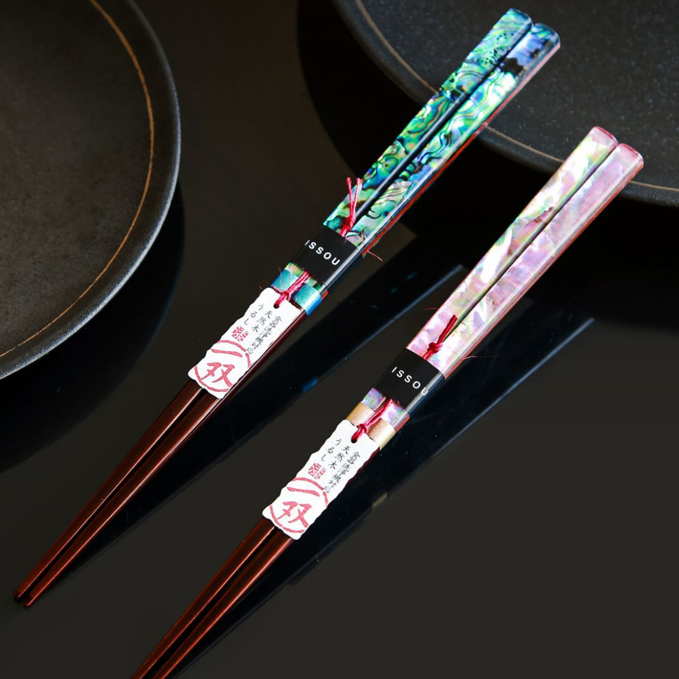ISSOU Mother of Pearl Chopsticks Japanese Pink Blue Couples Gift